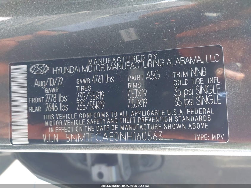 VIN 5NMJFCAE0NH160563 2022 HYUNDAI TUCSON SEL