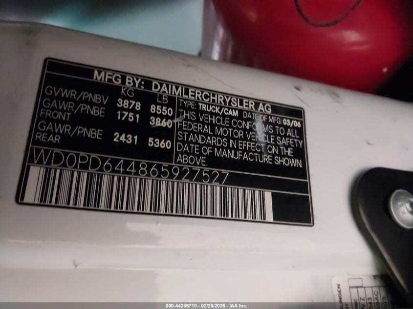 2006 Dodge Sprinter 2500 VIN: WD0PD644865927527 Lot: 44236710