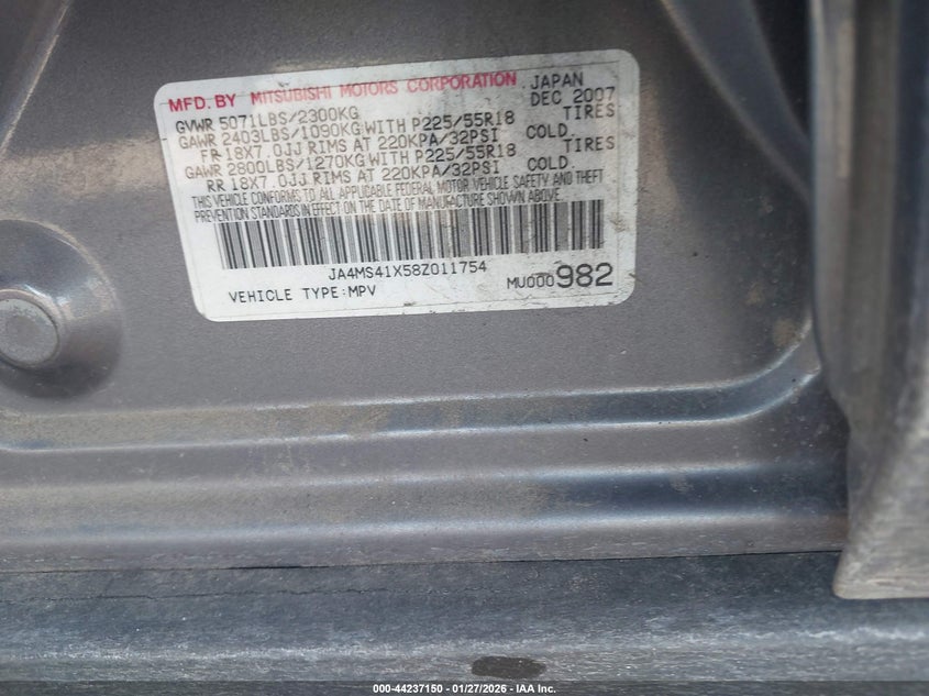2008 Mitsubishi Outlander Xls VIN: JA4MS41X58Z011754 Lot: 44237150