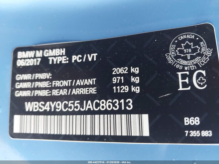 2018 BMW M4 VIN: WBS4Y9C55JAC86313 Lot: 44237516