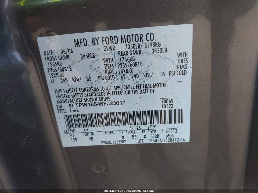 2006 Lincoln Mark Lt VIN: 5LTPW16546FJ23017 Lot: 44237521