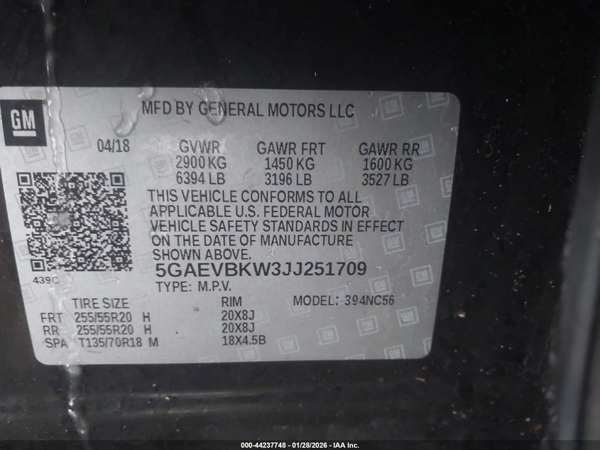 2018 Buick Enclave Premium VIN: 5GAEVBKW3JJ251709 Lot: 44237748