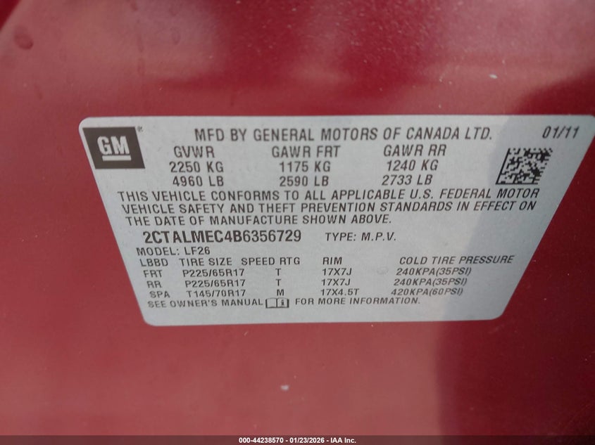 2011 GMC Terrain Sle-1 VIN: 2CTALMEC4B6356729 Lot: 44238570