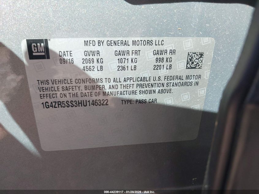 2017 Buick Lacrosse Premium VIN: 1G4ZR5SS3HU146322 Lot: 44239117