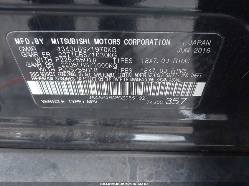 2016 Mitsubishi Outlander Sport 2.4 Sel VIN: JA4AP4AW8GZ055192 Lot: 44239540