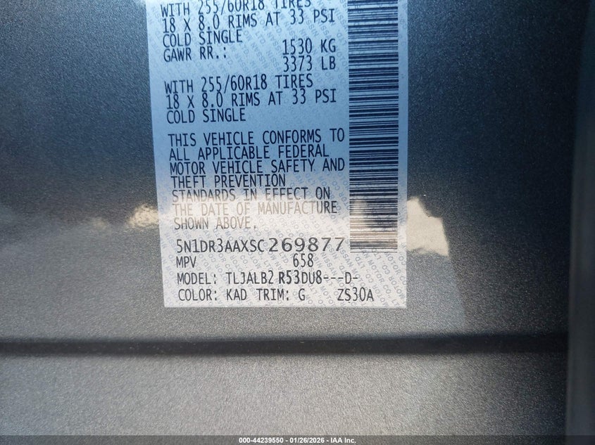 VIN 5N1DR3AAXSC269877 2025 NISSAN PATHFINDER S FWD