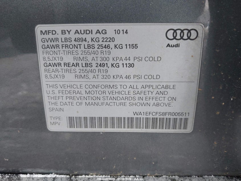 2015 Audi Q3 Premium Plus VIN: WA1EFCFS8FR005511 Lot: 44239828