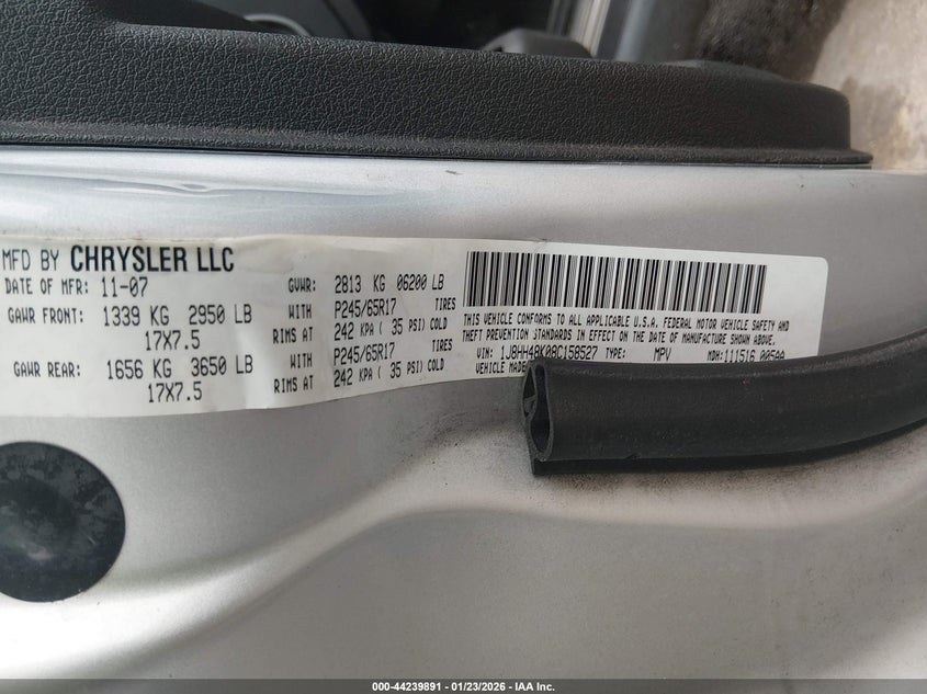 2008 Jeep Commander Sport VIN: 1J8HH48K08C158527 Lot: 44239891