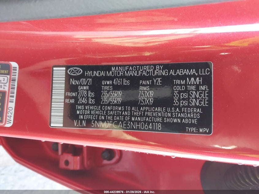 2022 Hyundai Tucson Sel VIN: 5NMJFCAE3NH064118 Lot: 44239976