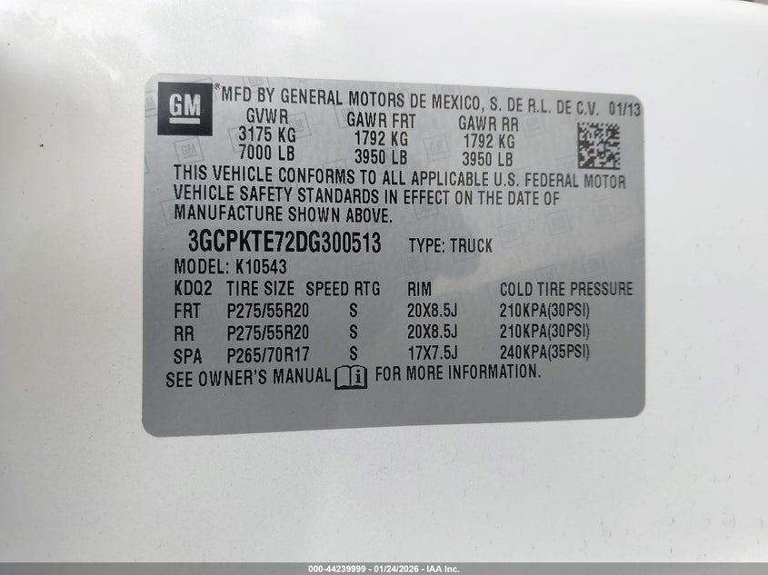 CHEVROLET SILVERADO 1500 2013 VIN 3GCPKTE72DG300513
