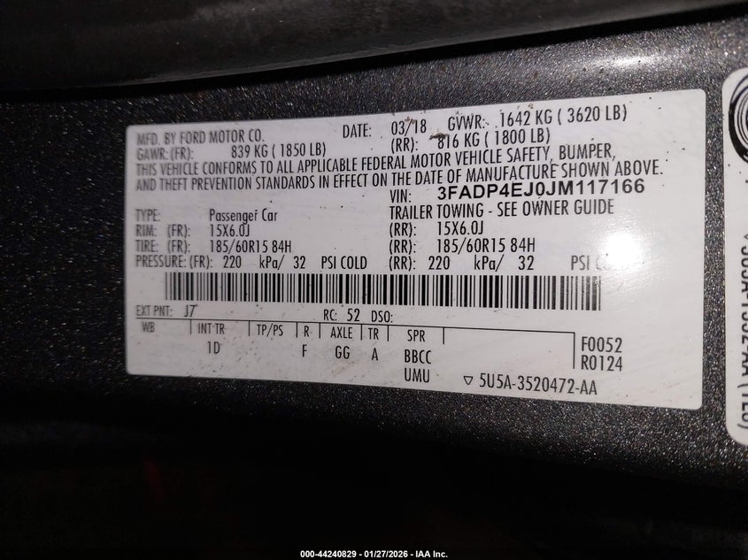 2018 Ford Fiesta Se VIN: 3FADP4EJ0JM117166 Lot: 44240829