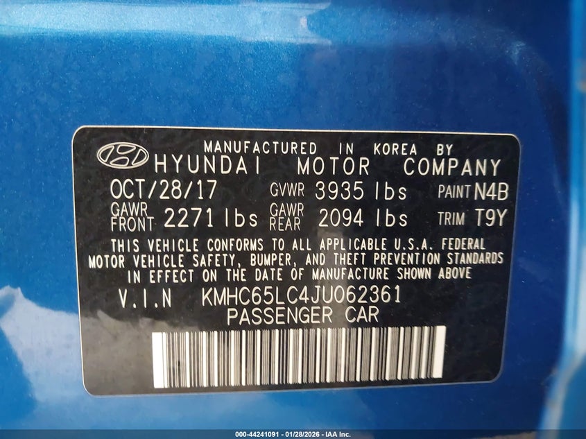VIN KMHC65LC4JU062361 2018 HYUNDAI IONIQ HYBRID BLUE