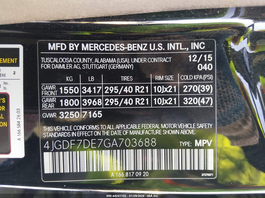 2016 Mercedes-Benz Gl 550 4Matic VIN: 4JGDF7DE7GA703688 Lot: 44241102