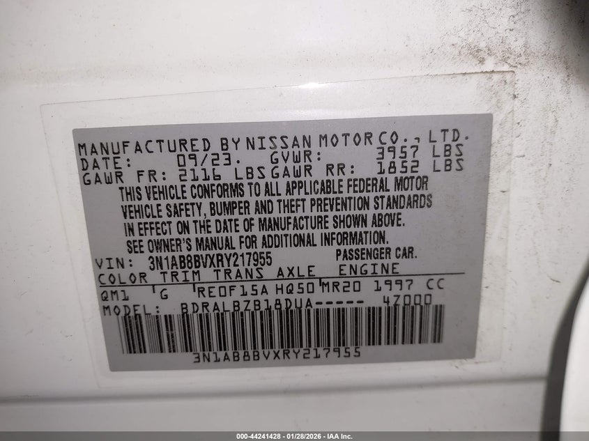 VIN 3N1AB8BVXRY217955 2024 NISSAN SENTRA S XTRONIC CVT