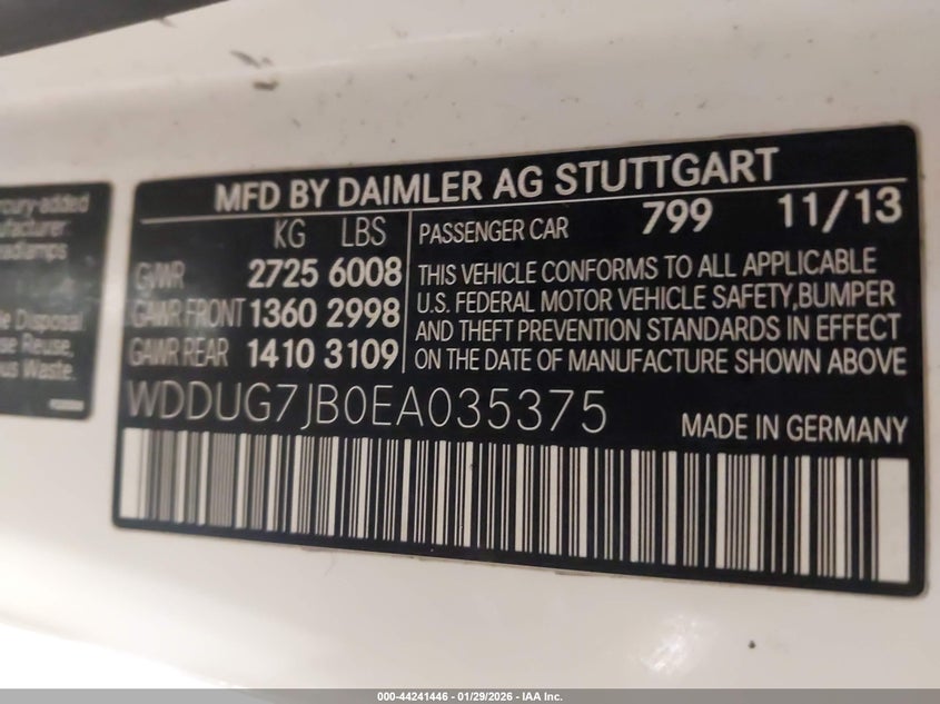 2014 Mercedes-Benz S63Amg VIN: WDDUG7JB0EA035375 Lot: 44241446