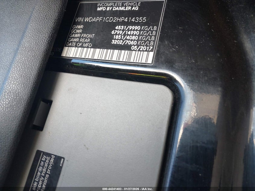 WDAPF1CD2HP414355 Mercedes-Benz Sprinter 3500 High Roof V6