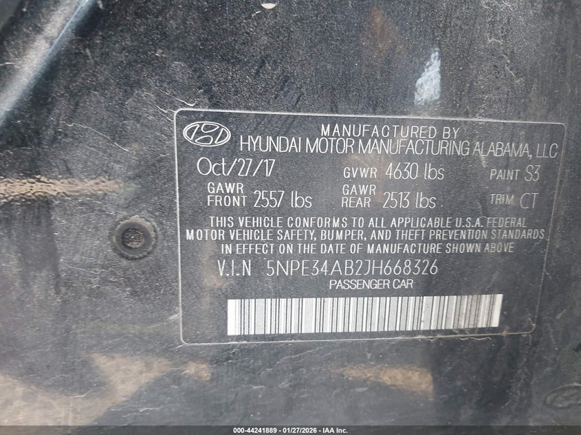 VIN 5NPE34AB2JH668326 2018 HYUNDAI SONATA LIMITED 2.0T