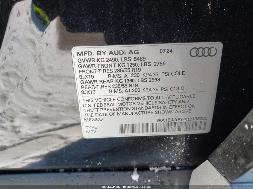 VIN WA1EAAFY4R2136200 2024 AUDI Q5 PREMIUM PLUS 45 TFSI S LINE QUATTRO