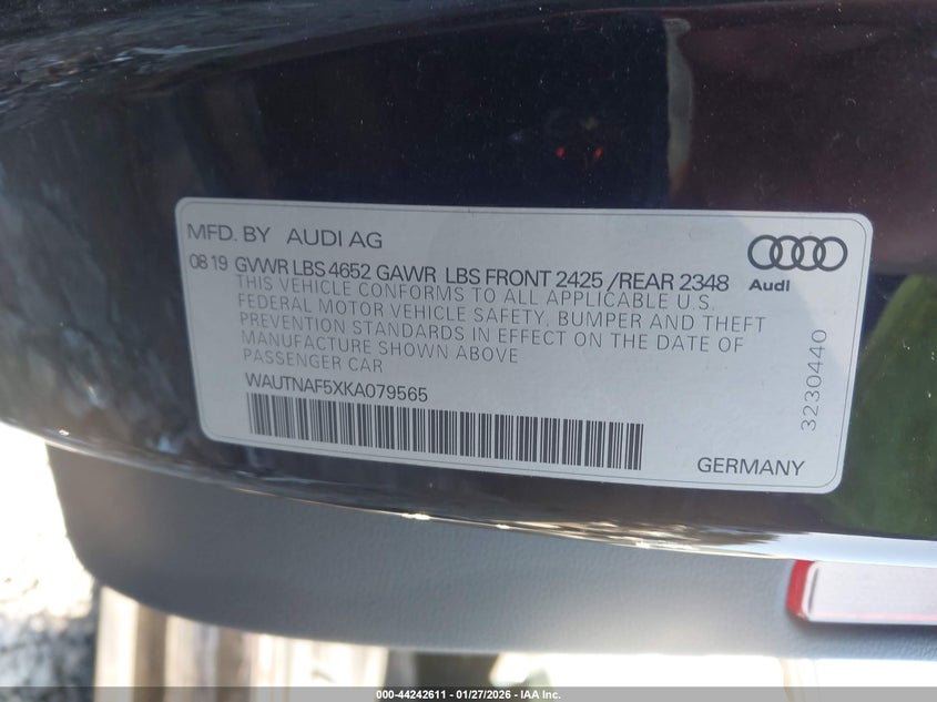 2019 Audi A5 45 Premium VIN: WAUTNAF5XKA079565 Lot: 44242611