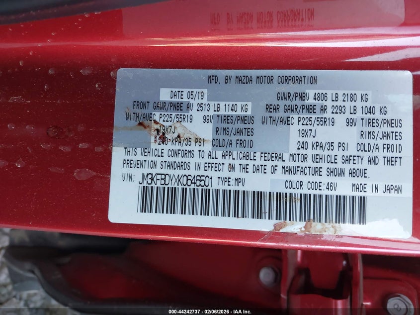 VIN JM3KFBDYXK0646501 2019 MAZDA CX-5 GRAND TOURING RESERVE