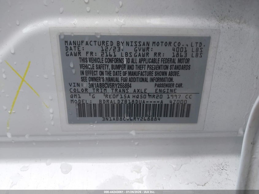 VIN 3N1AB8CV6RY268884 2024 NISSAN SENTRA SV XTRONIC CVT