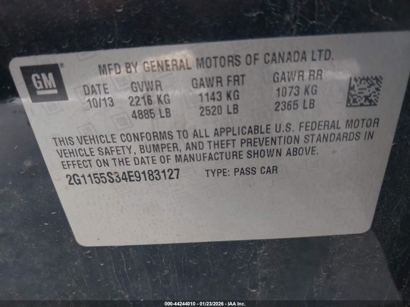 2014 Chevrolet Impala 2Lz VIN: 2G1155S34E9183127 Lot: 44244010