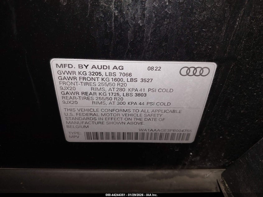 2023 Audi E-Tron Premium Quattro VIN: WA1AAAGE3PB004755 Lot: 44244351