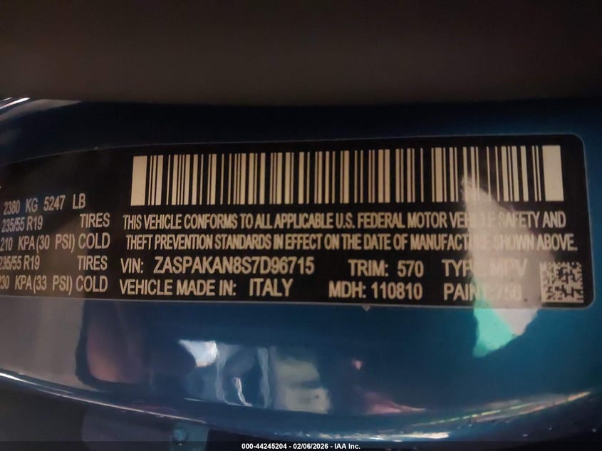 2025 Alfa Romeo Stelvio Sprint Awd VIN: ZASPAKAN8S7D96715 Lot: 44245204