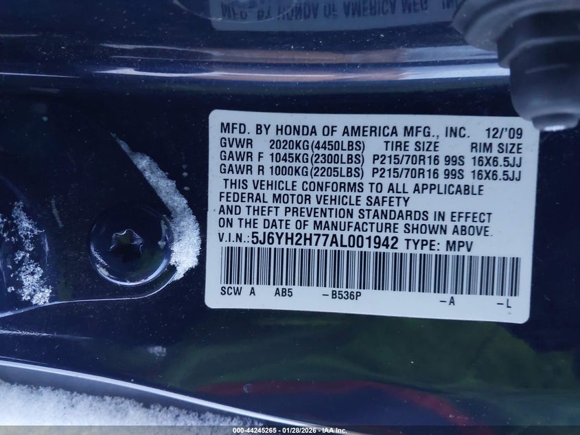 2010 Honda Element Ex VIN: 5J6YH2H77AL001942 Lot: 44245265