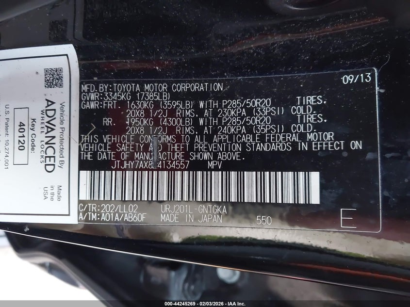 2014 Lexus Lx 570 VIN: JTJHY7AX8E4134557 Lot: 44245269