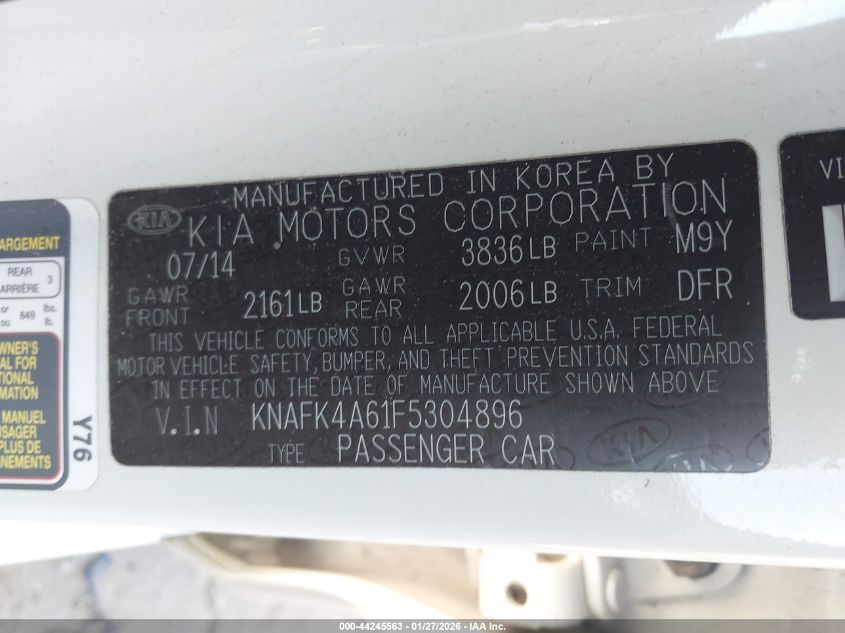 2015 Kia Forte Lx VIN: KNAFK4A61F5304896 Lot: 44245563