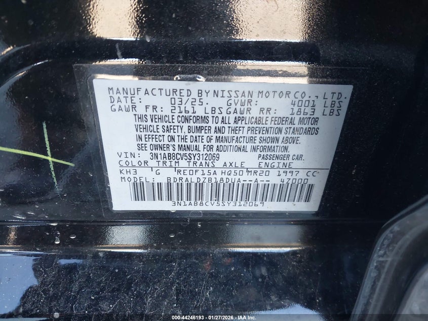 VIN 3N1AB8CV5SY312069 2025 NISSAN SENTRA SV