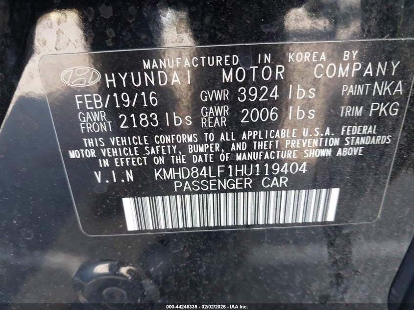 VIN KMHD84LF1HU119404 2017 HYUNDAI ELANTRA LIMITED
