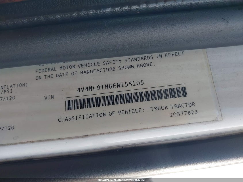 2014 Volvo Vn Vnl VIN: 4V4NC9TH6EN155105 Lot: 44246469