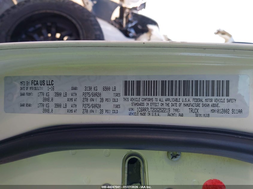 2016 Ram 1500 Lone Star VIN: 1C6RR7LT2GS252219 Lot: 44247041