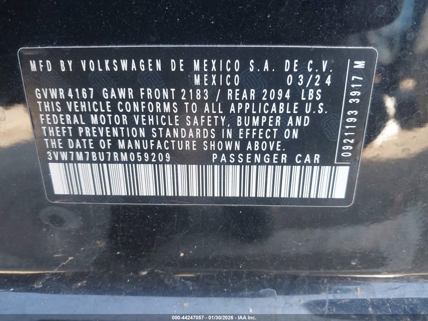 VIN 3VW7M7BU7RM059209 2024 VOLKSWAGEN JETTA 1.5T SE