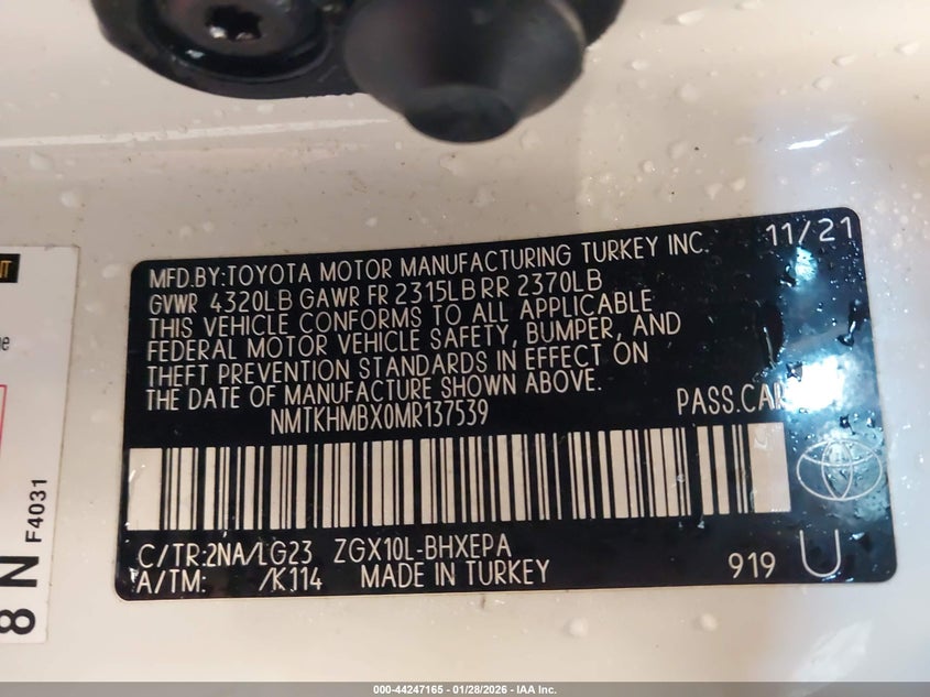 2021 Toyota C-Hr Limited VIN: NMTKHMBX0MR137539 Lot: 44247165