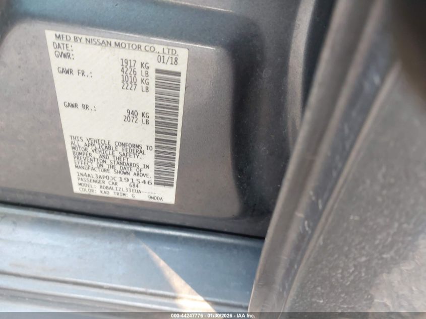 2018 Nissan Altima 2.5 Sv VIN: 1N4AL3AP0JC191546 Lot: 44247776