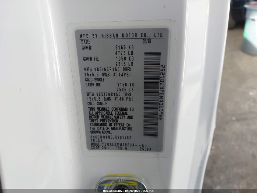 2018 Nissan Nv200 Sv VIN: 3N6CM0KN0JK701252 Lot: 44248407