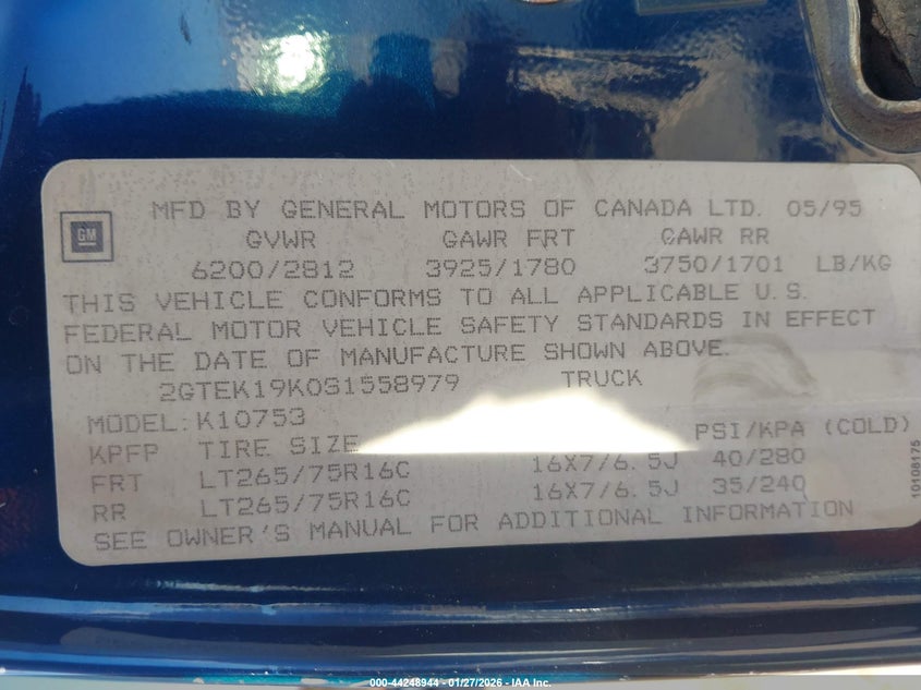 1995 GMC SIERRA PICKUP 5.7L V8 FI F