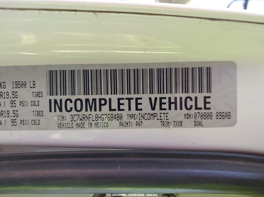 2017 Ram 5500 Chassis Tradesman/Slt/Laramie VIN: 3C7WRNFL8HG768480 Lot: 44248990