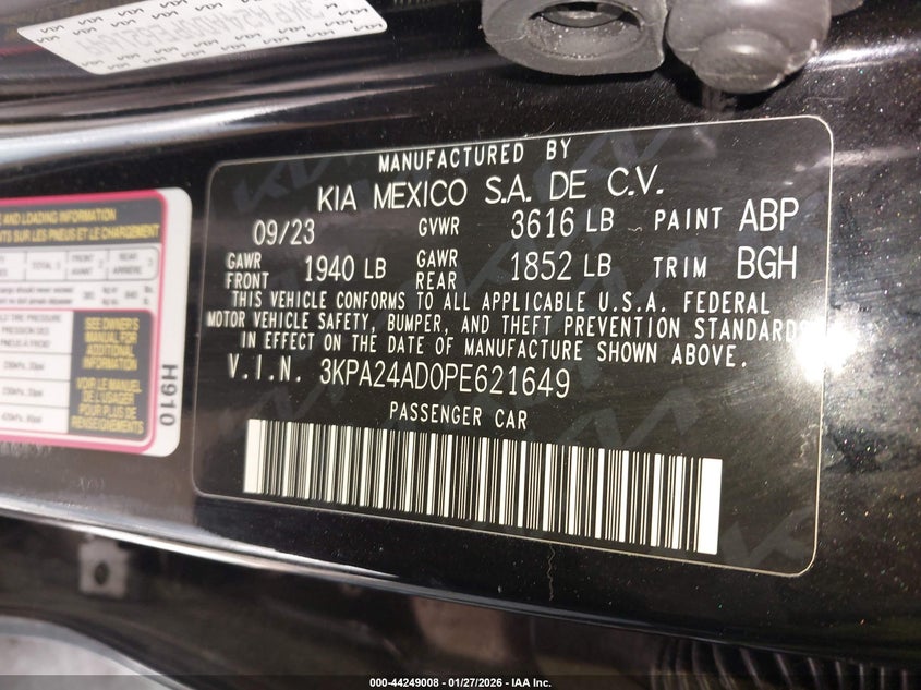 VIN 3KPA24AD0PE621649 2023 KIA RIO S