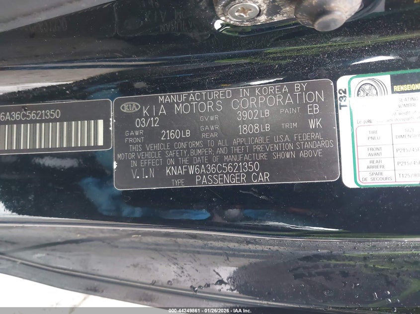 2012 Kia Forte 2.4 Koup Sx black Lot 111044249861 Vin KNAFW6A36C5621350