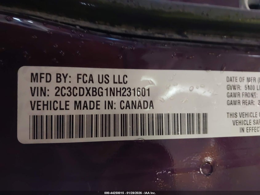 VIN 2C3CDXBG1NH231601 2022 DODGE CHARGER SXT RWD