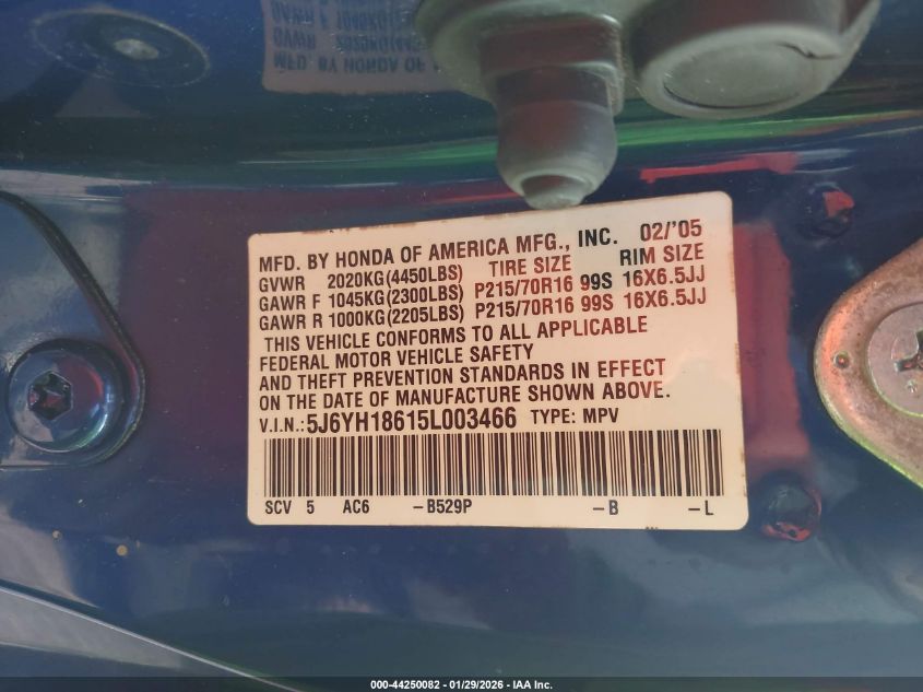 2005 Honda Element Ex VIN: 5J6YH18615L003466 Lot: 44250082