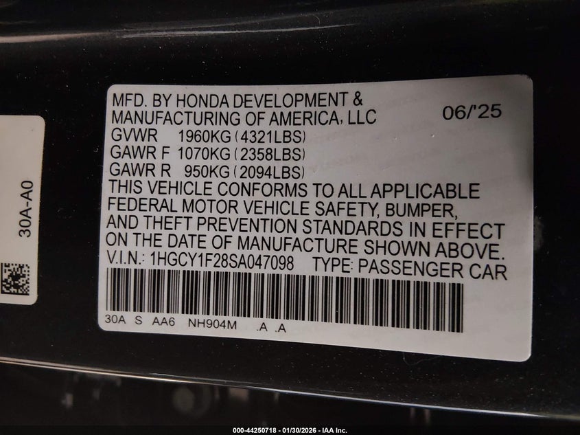 VIN 1HGCY1F28SA047098 2025 HONDA ACCORD LX