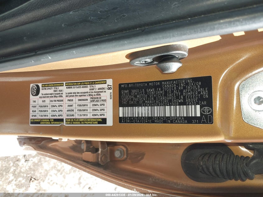 2009 Toyota Matrix VIN: 2T1KU40E99C041908 Lot: 44251335