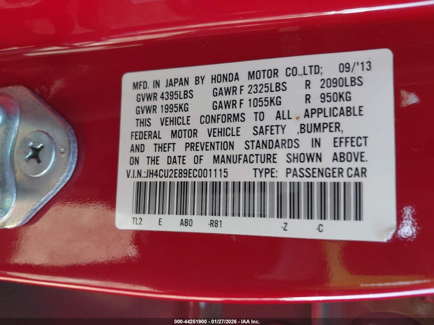 2014 Acura Tsx 2.4 VIN: JH4CU2E89EC001115 Lot: 44251900