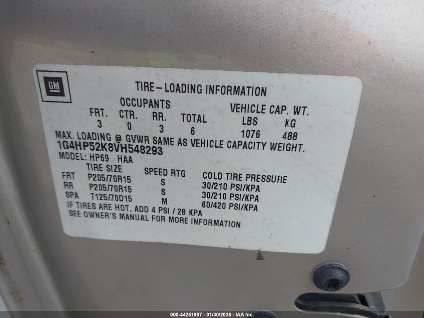 1997 Buick Lesabre Custom VIN: 1G4HP52K8VH548293 Lot: 44251907