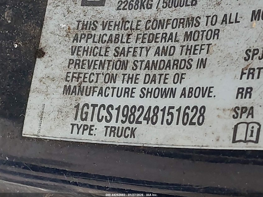 2004 GMC Canyon Sle VIN: 1GTCS198248151628 Lot: 44252083